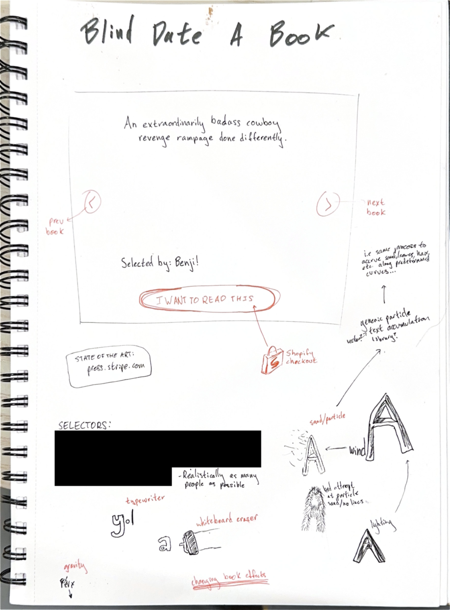 Early ideation of the website in my notebook