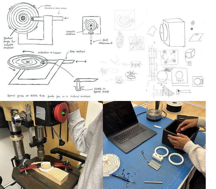Two sets of sketches + shots of the final construction process.